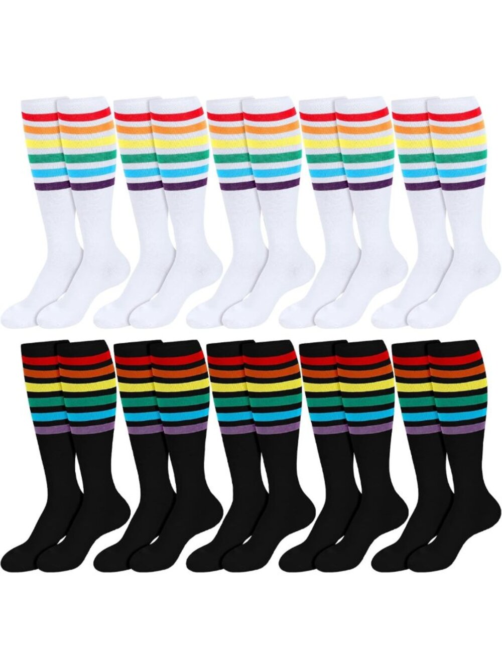 12 Pairs Rainbow Knee High Socks for Pride Month | Colorful Striped LGBT Gift